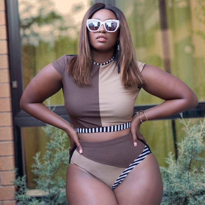 Plus Size Striped Two-Piece Swimsuit