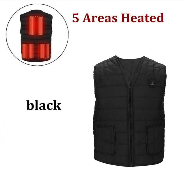 USB Power Heated Vest. Perfect vest to keep you warm in cold winter settings. Five areas heated powered vest, black. 