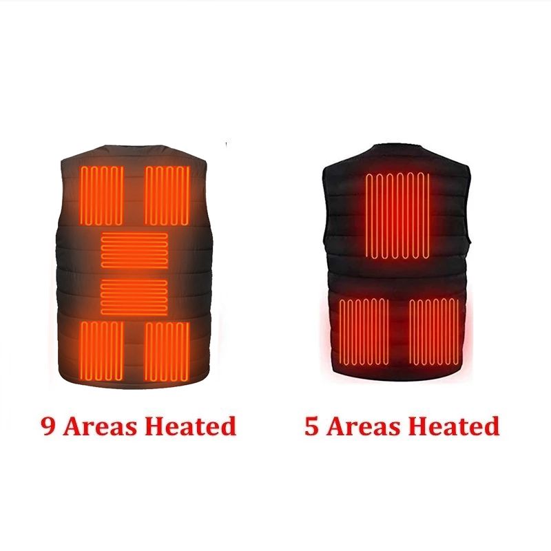 USB Power Heated Vest. Perfect vest to keep you warm in cold winter settings. Nine heated panels vest vs. 5 heated panels vest. 