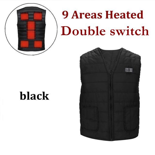 USB Power Heated Vest. Perfect vest to keep you warm in cold winter settings. Nine heated areas double switch vest.