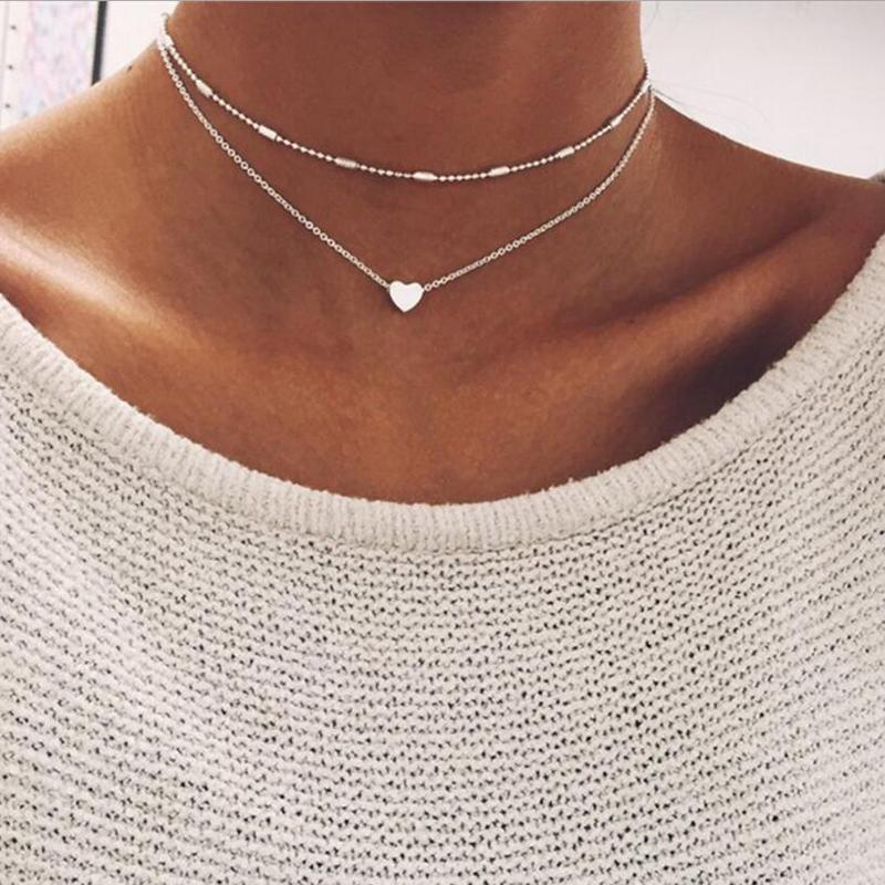 Dual Layered Choker Necklace and Heart Pendant