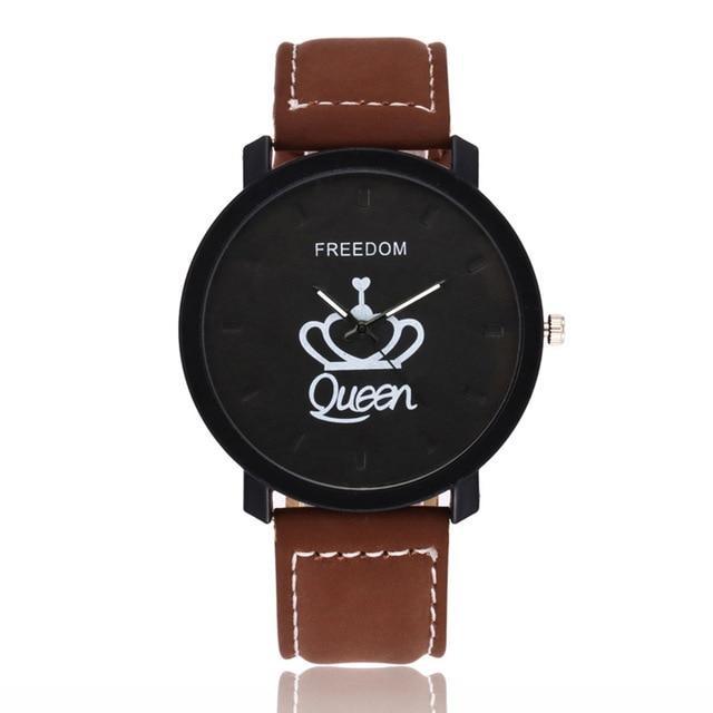 Queen King Crown Fuax Leather Couple Watch