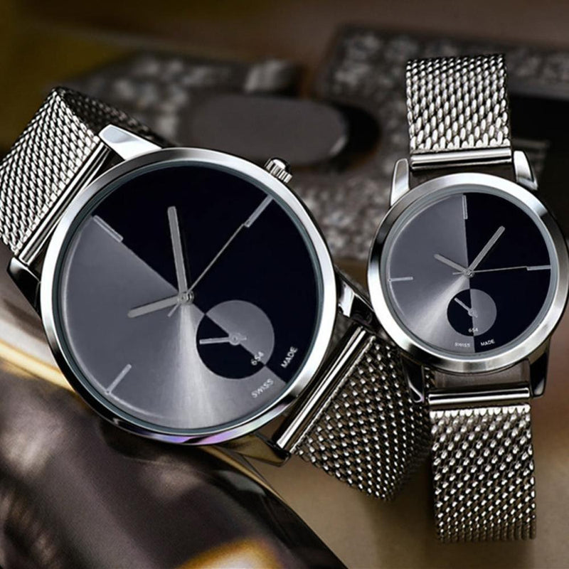 Stainless Steel Mesh Band Couple WristWatch