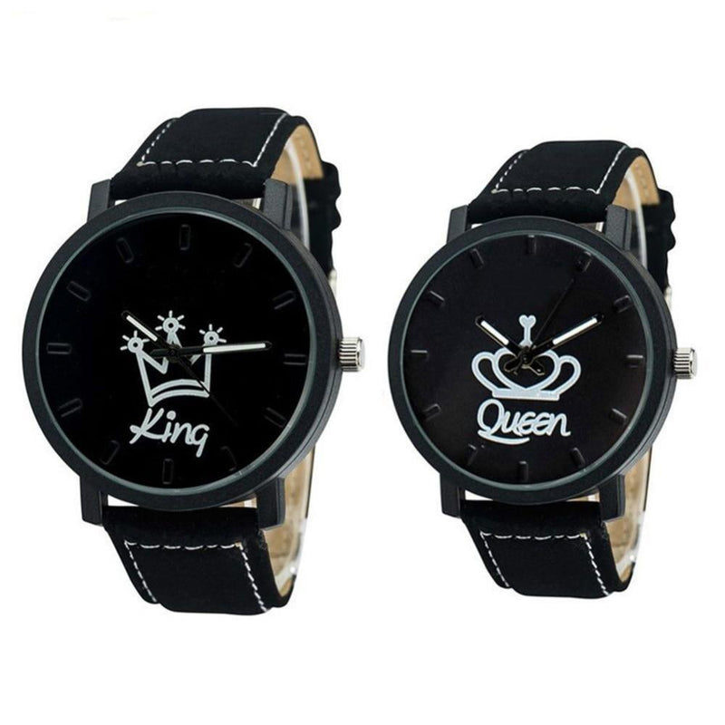 Queen King Crown Fuax Leather Couple Watch