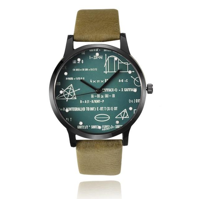 Leather Mathe Matical Formula Print Wristwatch
