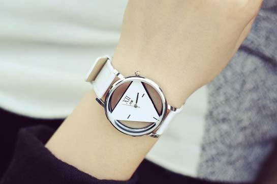 Simple Triangle Sided Hollow Woman Watch